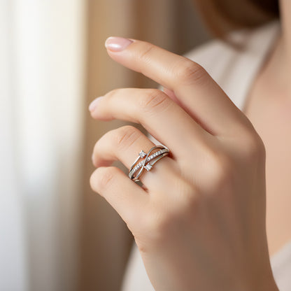 Pure 925 Sterling Silver Ring for Woman | AAA+ Cubic Zirconia Adjustable Rhodium Plated Ring