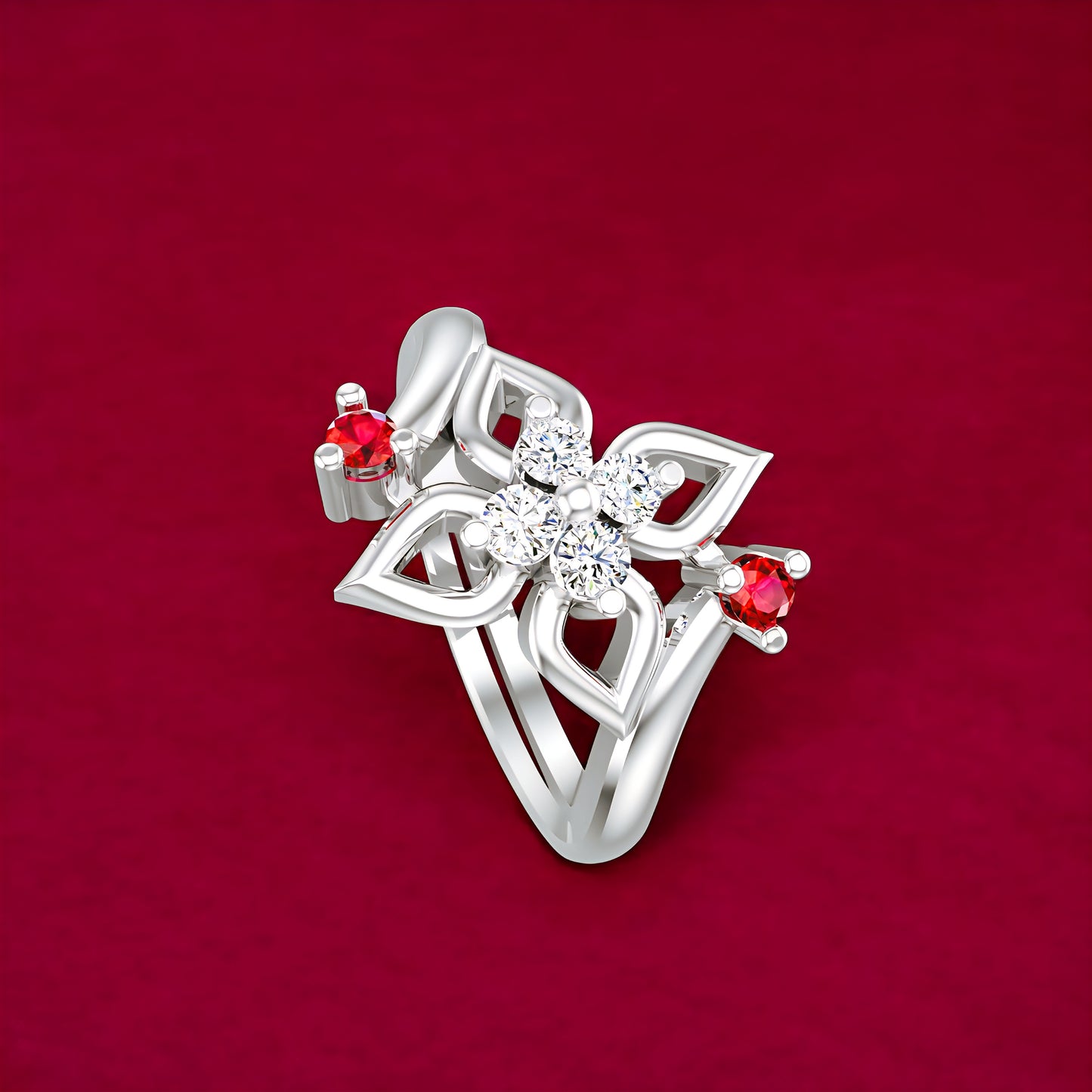 Sterling Silver Ring for Women | Ruby Touch Adjustable Cubic Zirconia Rhodium Plated Ring for Girls