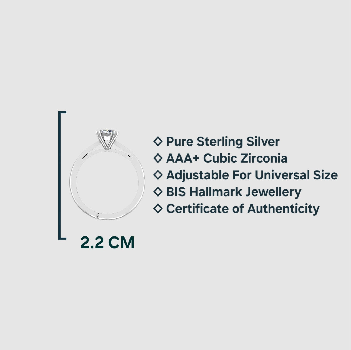 925 Sterling Silver Adjustable AAA+ Cubic Zirconia Solitaire Ring for Women