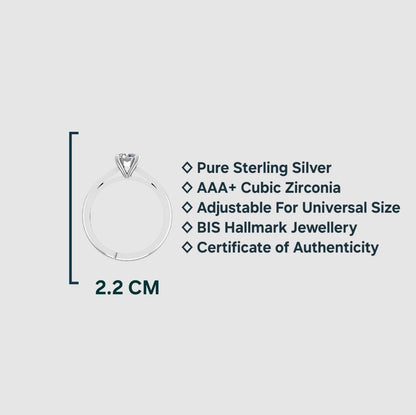 925 Sterling Silver Adjustable AAA+ Cubic Zirconia Solitaire Ring for Women