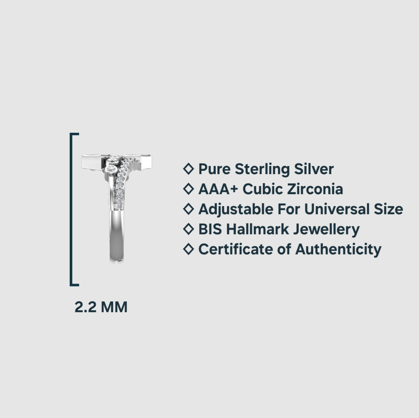 Pure 925 Sterling Silver Ring for Women | Adjustable Ring for Girls | Cubic Zirconia Rhodium Plated Ring