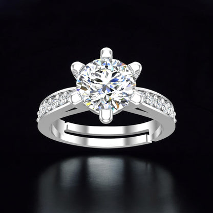 925 Pure Sterling Silver Adjustable Solitaire Ring for Woman