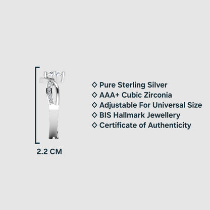 925 Pure Sterling Silver Rhodium Plated Adjustable Ring for Women