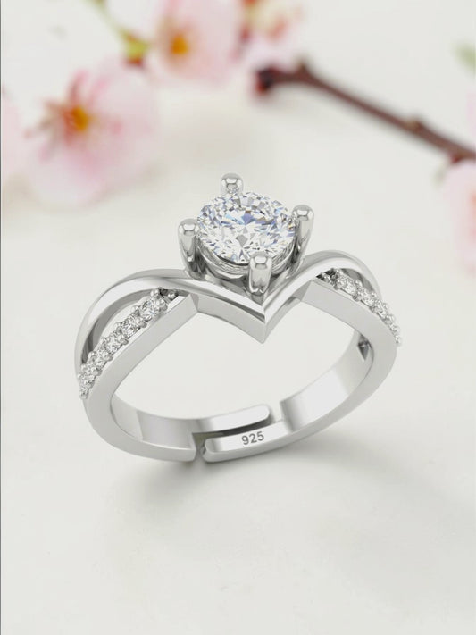 925 Pure Sterling Silver for Women | Rhodium Plated Adjustable 5MM AAA+ Cubic Zirconia Ring