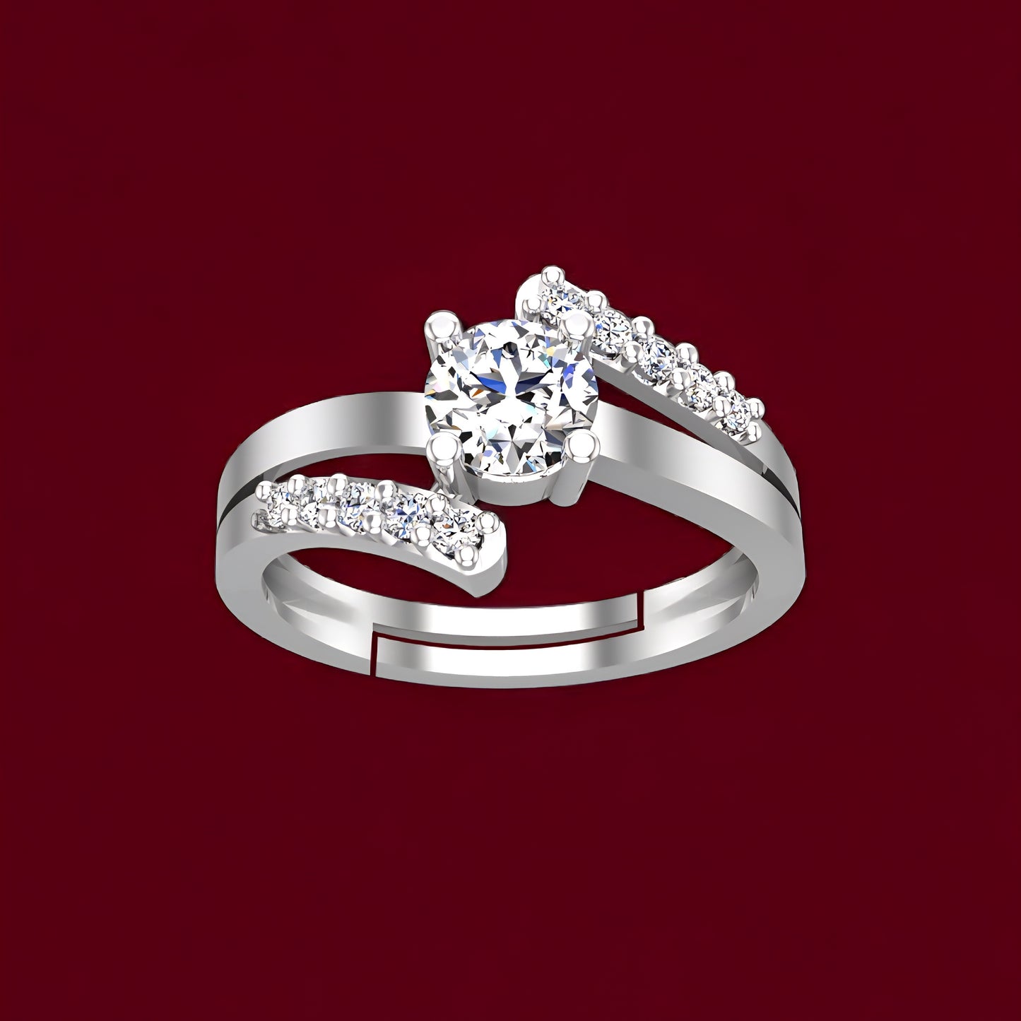 925 Sterling Silver Adjustable Ring for Girls & Women | AAA+ Cubic Zirconia Rhodium Plated Ring