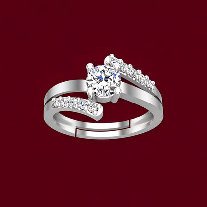 925 Sterling Silver Adjustable Ring for Girls & Women | AAA+ Cubic Zirconia Rhodium Plated Ring