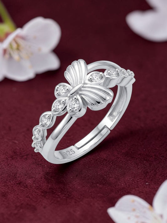 SH24K Pure 925 Sterling Silver Ring for Women | Adjustable Ring for Girls | Sterling Silver Cubic Zirconia Sterling Silver, Silver Plated Ring