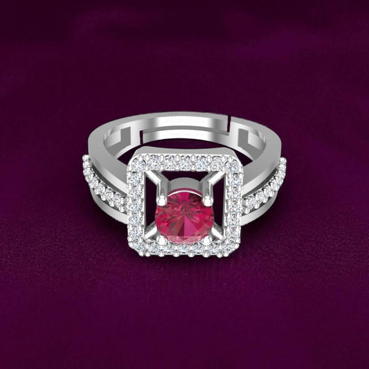 Pure 925 Sterling Silver Ring for Women | Adjustable Cubic Crystal Ruby Ring | Silver Cubic Zirconia, Ruby Sterling Silver Plated Ring