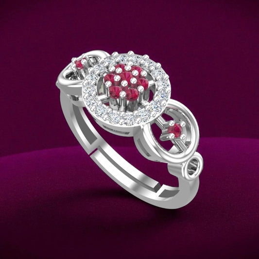 Pure 925 Sterling Silver Ring for Women | Ruby Touch Adjustable Cubic Zirconia Rhodium Plated Ring