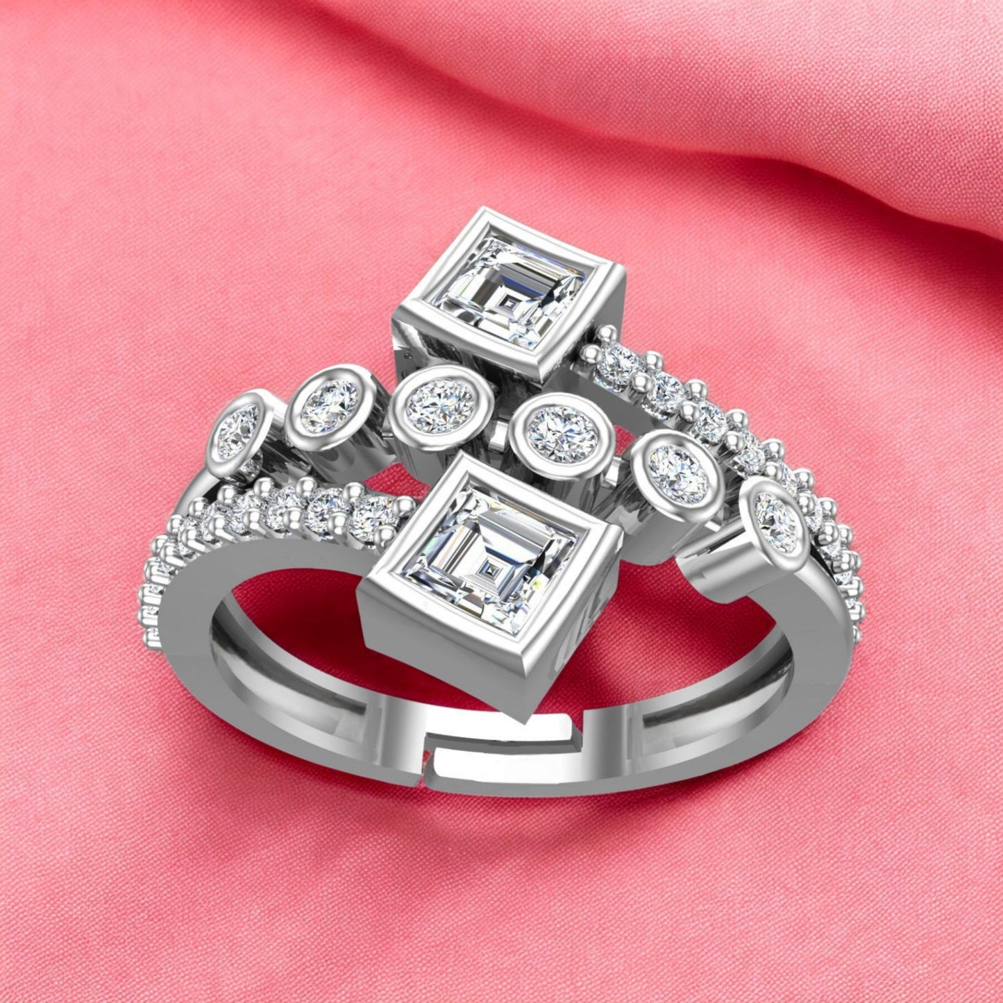 Pure 925 Sterling Silver Ring for Women | Adjustable Ring for Girls | Cubic Zirconia Rhodium Plated Ring