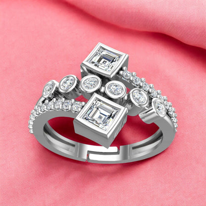 Pure 925 Sterling Silver Ring for Women | Adjustable Ring for Girls | Cubic Zirconia Rhodium Plated Ring