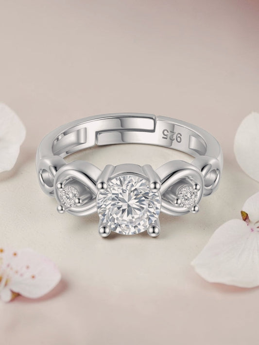 SH24K Pure 925 Sterling Silver Ring for Women | Adjustable Ring for Girls | Sterling Silver Cubic Zirconia Sterling Silver Plated Ring