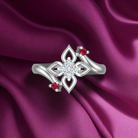 Sterling Silver Ring for Women | Ruby Touch Adjustable Cubic Zirconia Rhodium Plated Ring for Girls 