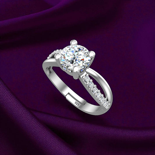 Sterling Silver Ring for women | Adjustable Solitaire Ring for Girls | Sterling Silver Cubic Zirconia Ring