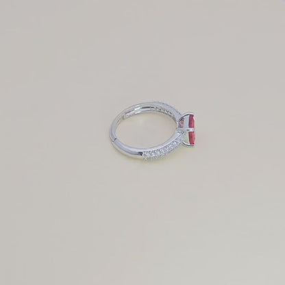 Pure 925 Sterling Silver Ring for Women | Rhodium Plated Adjustable Crystal Ruby Ring