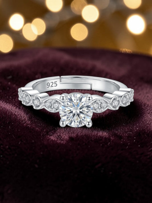 Pure 925 Rhodium Plated Sterling Silver Ring for Women | Adjustable 5MM AAA+ Cubic Zirconia Ring for Girls