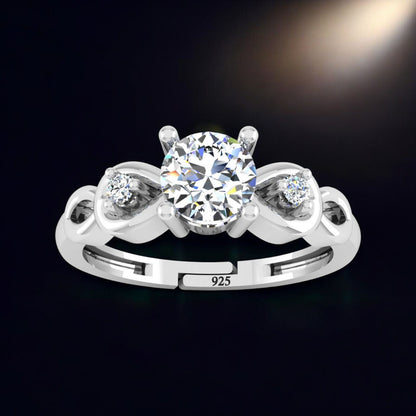Pure 925 Sterling Silver Adjustable AAA+ Cubic Zirconia Rhodium Plated Ring