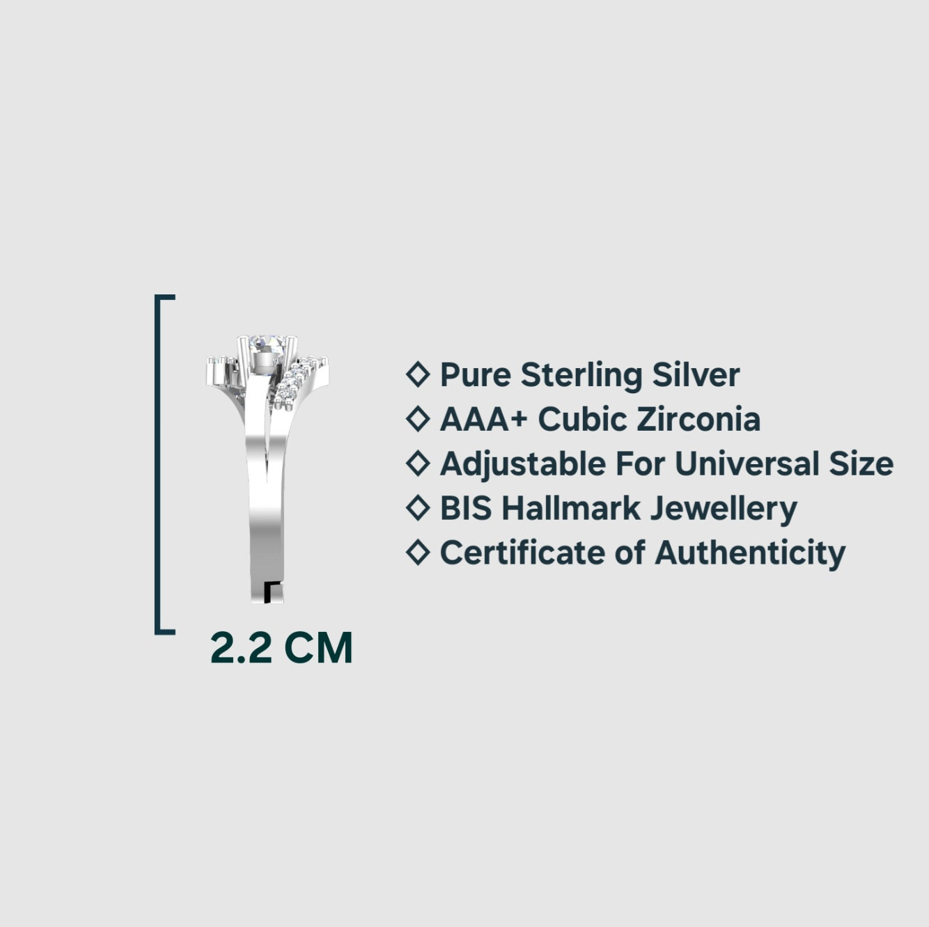 925 Sterling Silver Adjustable Ring for Girls & Women | AAA+ Cubic Zirconia Rhodium Plated Ring