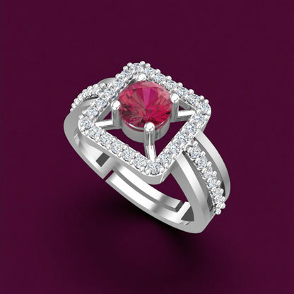 Pure 925 Sterling Silver Ring for Women | Adjustable Cubic Crystal Ruby Ring | Cubic Zirconia, Rhodium Plated Ring