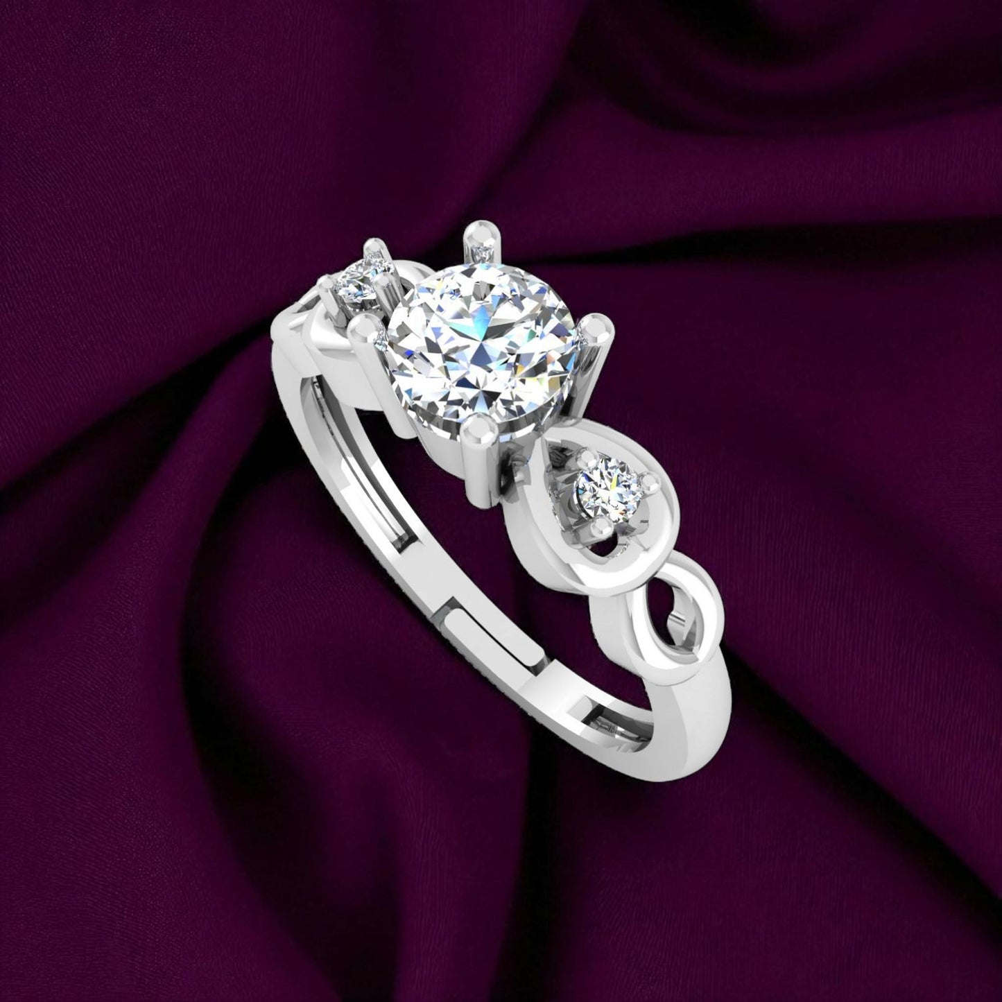 Pure 925 Sterling Silver Adjustable AAA+ Cubic Zirconia Rhodium Plated Ring