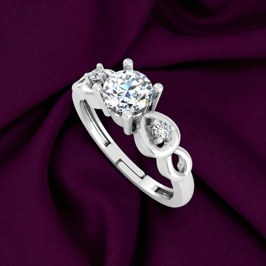 Pure 925 Sterling Silver Adjustable AAA+ Cubic Zirconia Rhodium Plated Ring