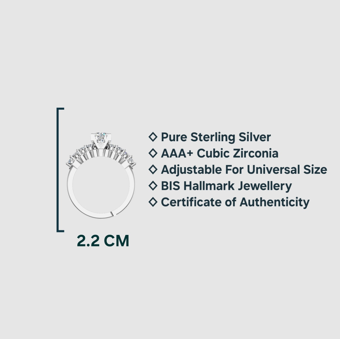 Pure 925 Sterling Silver Ring for Women | Adjustable AAA+ Cubic Zirconia Rhodium Plated Ring