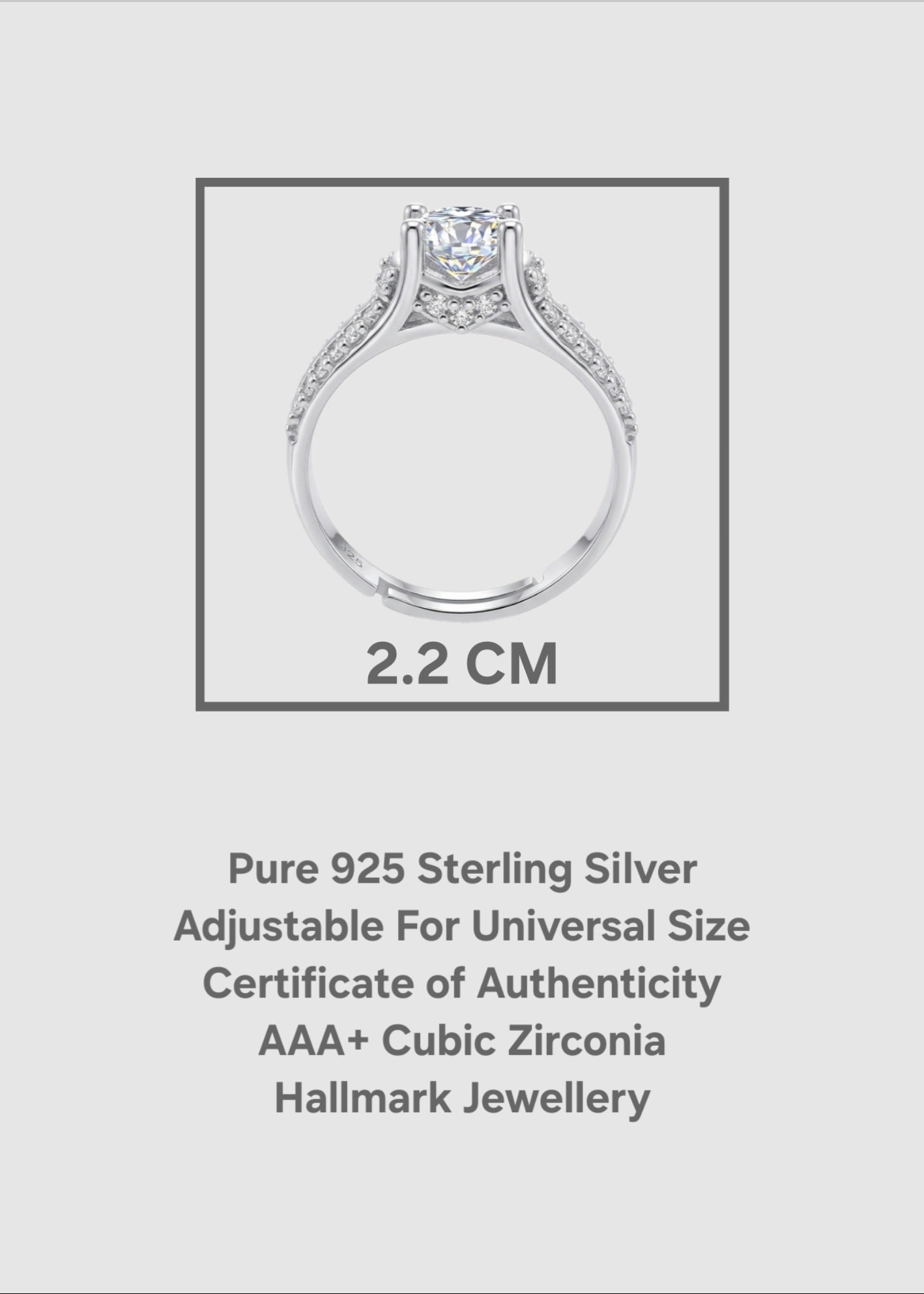 Pure 925 Sterling Silver Ring for Women | Crown Princess Ring | Silver 5MM AAA+ Cubic Zirconia Rhodium Plated Ring