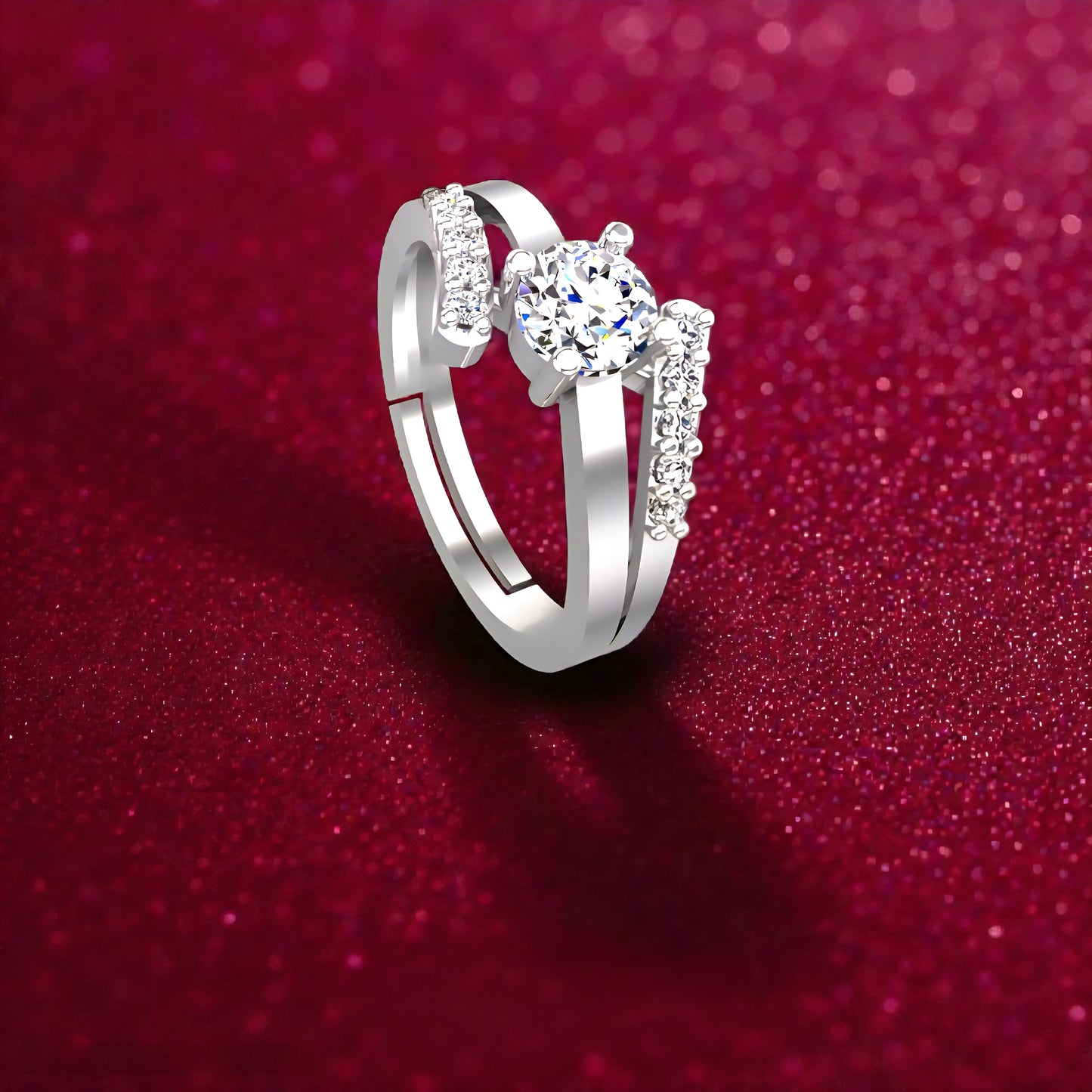 925 Sterling Silver Adjustable Ring for Girls & Women | AAA+ Cubic Zirconia Rhodium Plated Ring