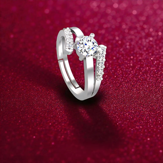 925 Sterling Silver Adjustable Ring for Girls & Women | AAA+ Cubic Zirconia Rhodium Plated Ring