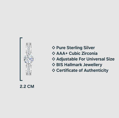 925 Pure Sterling Silver Adjustable Solitaire Ring for Woman