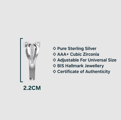 Pure 925 Sterling Silver Ring for Woman | AAA+ Cubic Zirconia Adjustable Rhodium Plated Ring