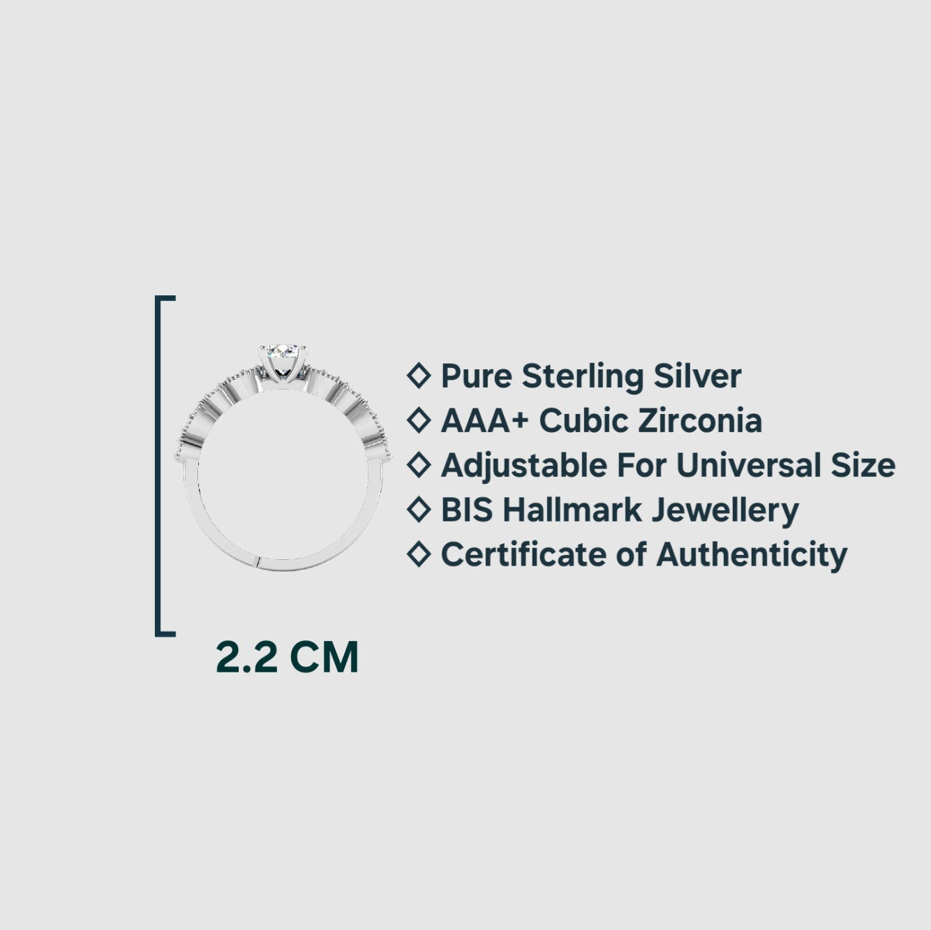 Pure 925 Sterling Silver Ring for Women Adjustable Rhodium Plated Ring