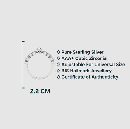 Pure 925 Sterling Silver Ring for Women Adjustable Rhodium Plated Ring