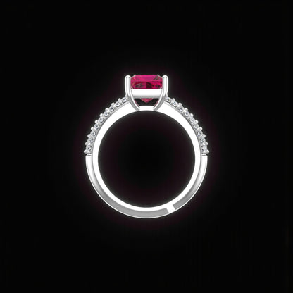 Pure 925 Sterling Silver Ring for Women | Rhodium Plated Adjustable Crystal Ruby Ring